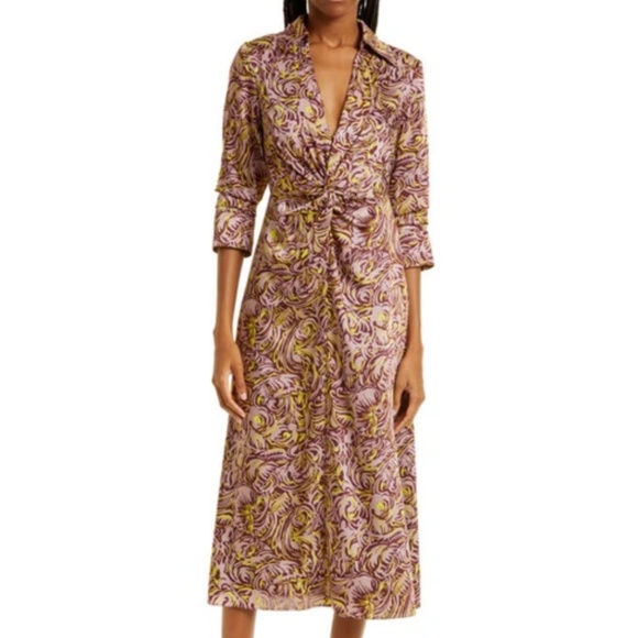 Cinq A Sept  - Dayna Rose Print Chiffon Midi Dress - Picture 1 of 15